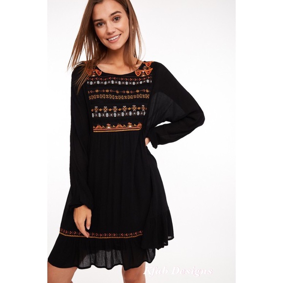 ❤️LAST! Woven Embroidered Lined Black/Rust Dress! - Picture 3 of 9